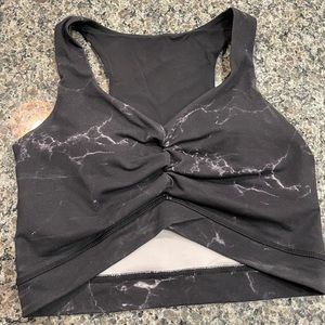 Buffbunny padded workout top in black marble